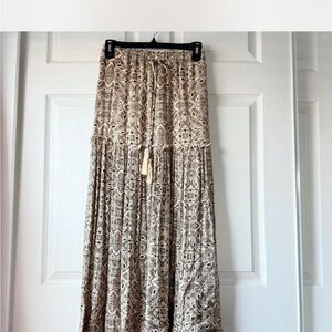 Promesa Beige and Brown Patterned Maxi Skirt